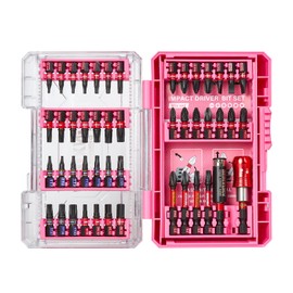 Geinxurn 48-Piece Screwdriver Bit Set Made of Impact-Resistant, S2 Steel, Magnetic Torx, Phillips, Pozidriv, Slotted, Hex Head Bit Set, 1/4 Inch Hex Shank, Includes Bit Holder with Pink Storage Box