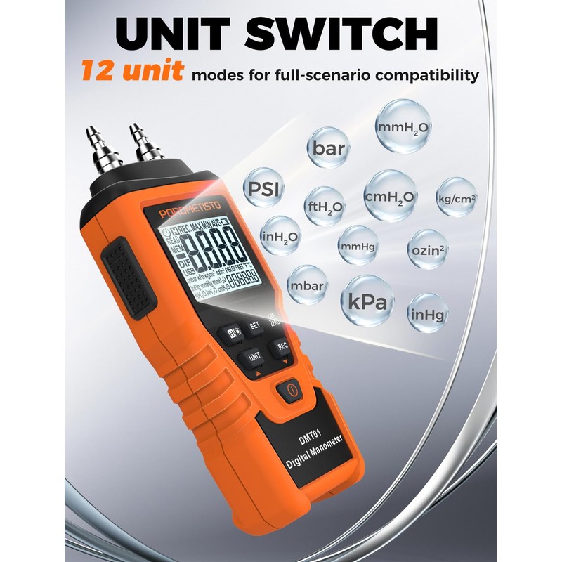 DMT01 Digital Manometer POROMETISTO, Manual Calibration Custom Zero