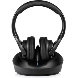 ZANCHIE Wireless Headphones for TV with RF Transmitter & Charging Dock, Over-Ear Headsets for Seniors, No Audio Delay, 330ft Wireless Range, Support Digital Optical/RCA/AUX(Black)