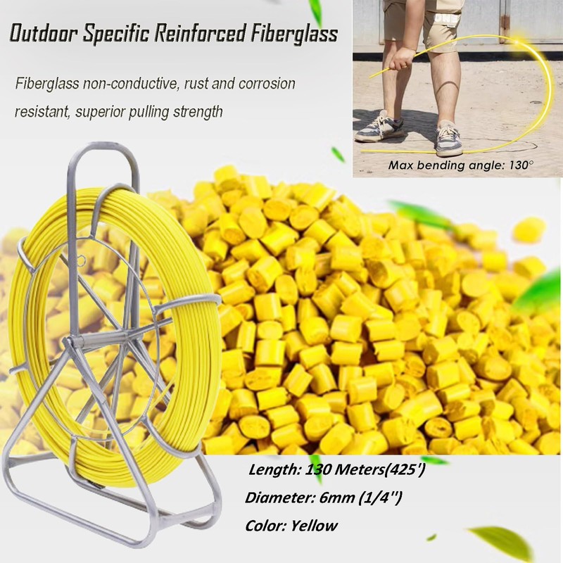 INTBUYING Fish Tape Fiberglass 425FT 6MM Duct Rodder with Brake