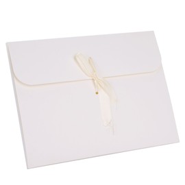 10Pcs Kraft Gift Envelopes with Ribbon Solid Color Cardboard Textured Rectangle Flat Present Gift Envelopes for Invitation Vouchers Christmas Birthday Cards Wedding Accessories (White)