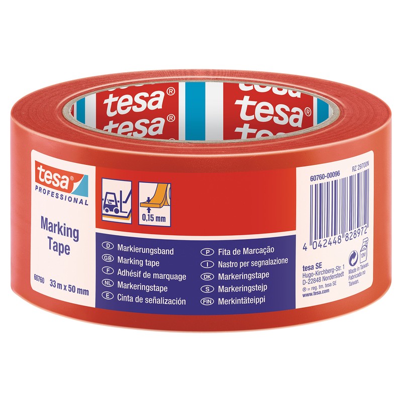 tesa 60760 Red Floor and Lane Marking Tape, 50 mm