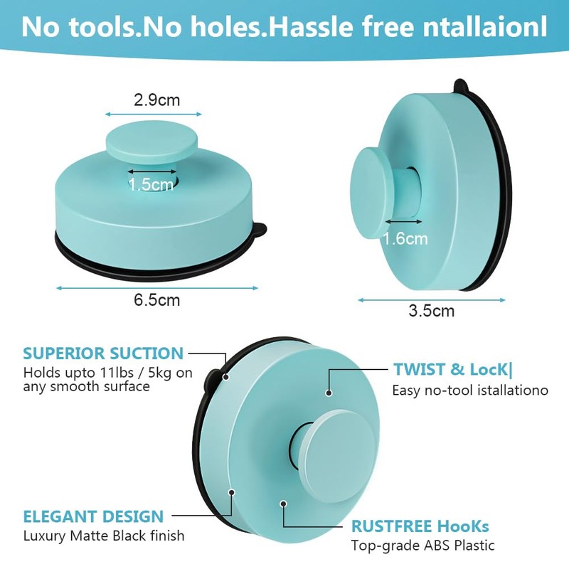 flintronic 2 Pcs Vacuum Suction Cup Hooks, Waterproof Reusable Heavy
