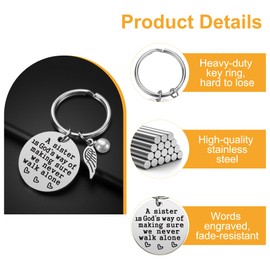 Sister Gift - A Sister is God's Way of Making Sure We Never Walk Alone KeychainJewelry Christmas Birthday Gifts for Sisters from Sisters
