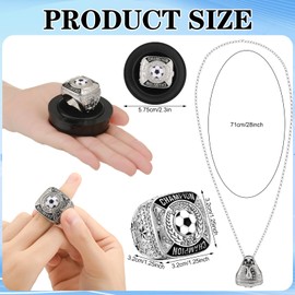 Landical 12 Pack Soccer Champion Rings Soccer Championship Trophy Rings Sport Award Gift with Display Stand Box and Neck Chain for Soccer Tournament League Winner(Silver)