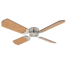 RecPro RV 12V Ceiling Fan | 4-Blade | 4-Speed | Near Silent Operation | Reversing Direction Wall Control (Brushed Nickel: Oak Blades, 36")
