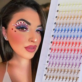 Color Cluster Lashes, UHOMENY Individual Lashes Extension Natural Mixed Color Pink Makeup Cluster EyeLashes Single Soft Fans Lashes DIY Eyelash Extension at Home with color (6 colors 10D 0.07C 14mm) (Color Cluster Lashes)