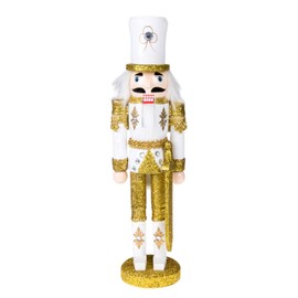 Clever Creations Gold and White Soldier 12 Inch Traditional Wooden Nutcracker, Festive Christmas Décor for Shelves and Tables