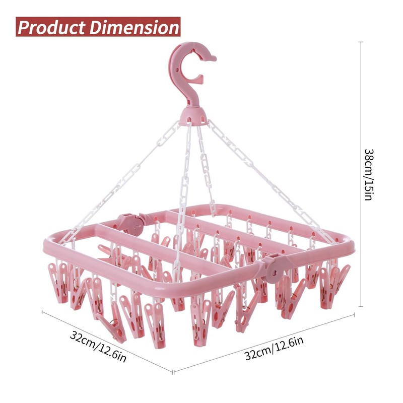 Rainfordhoma Clothes Drying Rack with 32 Clips, Foldable Hanging Rack,