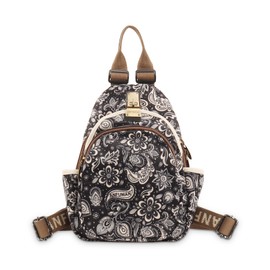 ANFUMAN Small Backpacks Purse for Women Mini Waterproof Colorful Print Leisure Travel Bags (Black Flower)