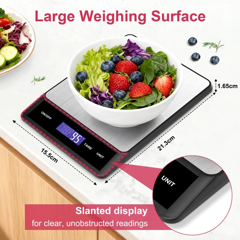 Alyvisun Digital Kitchen Scales, 5kg-1g Electronic Cooking Scales with 6