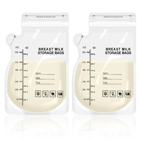 40 Pcs Breast Milk Storage Bag,Easy Pour Breast Milk Storage Bag,Pre-Sterilized Milk Pouch,Breastfeeding Essentials Fresh-Keeping Bag with Scale,Double Zipper Sealing Space Saving for Fridge Use