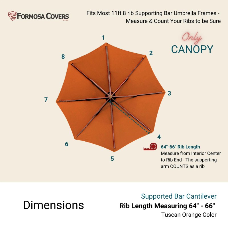 Formosa Covers 11ft Cantilever Supported Bar Umbrella 8 Rib Replacement