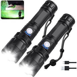 Rechargeable Flashlights 90000 High Lumens - 2 Pack, Super Bright LED Flash Light with 5 Modes, 12 Hour Brightest Waterproof Handheld Flashlight for Home, Camping