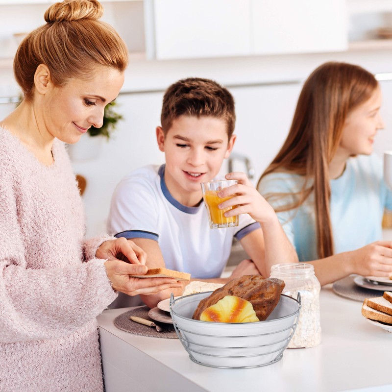 Relaxdays Bread Basket Metal with Removable Fabric Insert, Round, Breakfast