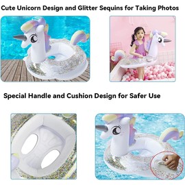 Unicorn Mermaid Flamingo Dinosaur Baby Swimming Floats,Baby Inflatable Seat Boat,Toddler Pool Floats,Kids Inflatable Float Raft with Handle,Bathtub Toys Pool Accessories for Kids Toddlers (Unicorn)