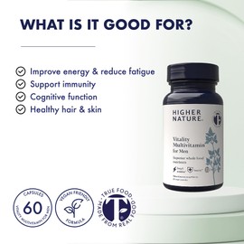 Higher Nature - Vitality Multivitamin for Men - True Food Formula Nutrients from 16 Real Foods - Vegan - One Month Supply - 60 Capsules
