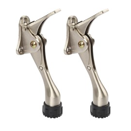 Kickdown Door Stopper 4 Inches - 2 Packs One Touch Adjustable Height Door Stop for The Bottom of Door The Bottom of Door Aluminum Alloy Metal Door Stopper with Rubber Tip Sliver