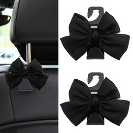 KUQUTIDY 2 PCS Bow Car Seat Headrest Hooks for Purses and Bags, Cute Purse Hook Bag Holder Hanger Storage Organizer for Car Back Seat Headrest, Cute Car Interior Accessories for Women Girl (Black)
