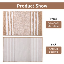 KAMA BRIDAL - Alfombrillas de baño de microfibra a rayas para baño y piso antideslizantes, tapete de baño rápido absorbente de agua, ultra suave, antideslizante, lavable a máquina (beige, 20 x 32