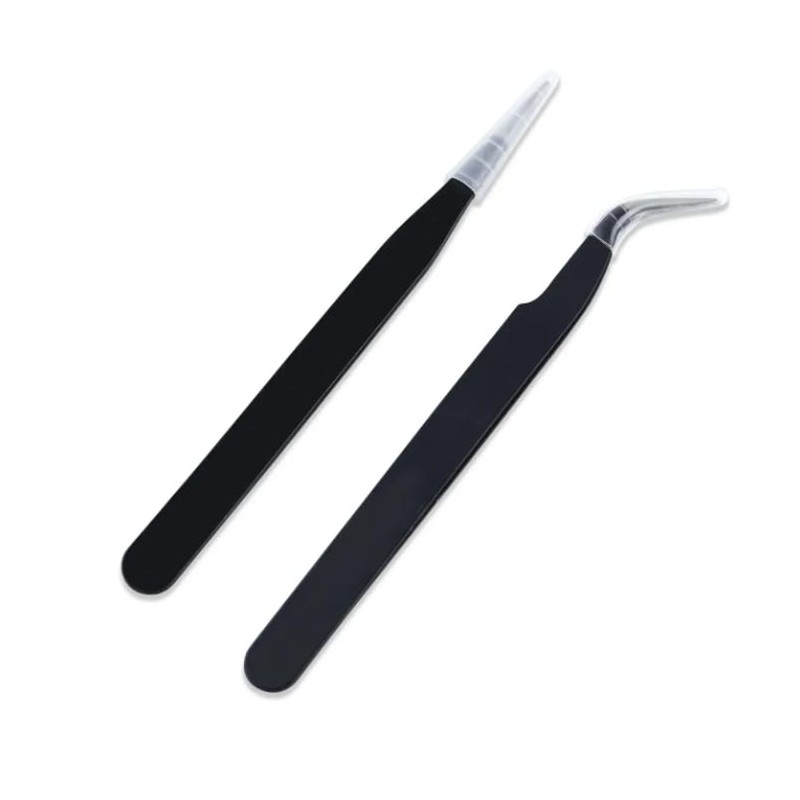 Telabeautix Tweezers Set of 2 Straight and Curved Black