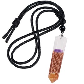 Nupuyai Carnelian & Amethyst Crystal Point Pendant Necklace for Women, Spiral Healing Hexagonal Chip Stone Pendant with Adjustable Rope 68cm