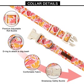 Lionet Paws Dogs Collar F, Pink Yellow Leaves Puppy Collars with Quick Release Buckle for Boy and Girl Female Dogs Small, XS, Neck 8-12 inches