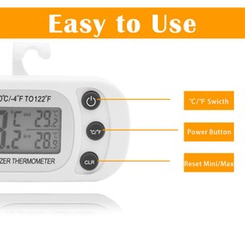 4 Pack Digital Frigerator Thermometer, Waterproof Fridge and Freezer Thermo, Large LCD Screen Display(White)