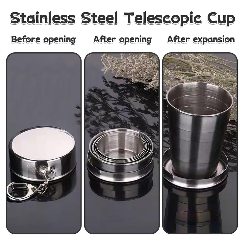Cosmeria Folding Cups, 2 Pieces Stainless Steel Collapsible Cup with