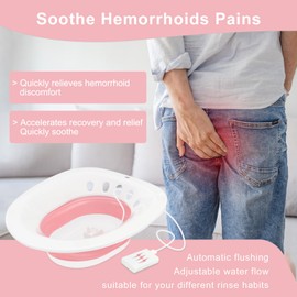Electric Sitz Bath, Sitz Bath for Hemorrhoids, Sitz Bath for Toilet Seat, Sitz Bath for Postpartum Care, Sits Bath Kit for Women, Automatic Flushing, Foldable, Fits Universal Toilet (Pink Electric)