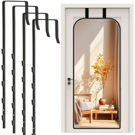 FWUNYVN 2 Pairs Over-The-Door Mirror Hanger, Adjustable Door Mirrors Hook Set with Protective Lining, 4 Pcs Door Brackets Set, 1.9'' Door Depth(Mirror Not Included) - Black