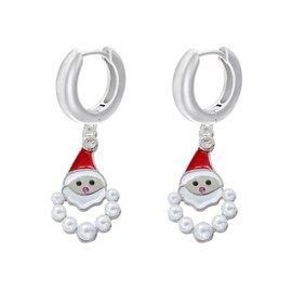 Santa Claus Hoop Earrings for Women Rhinestone Beads Earrings Christmas Holiday Hoop Earrings Drop Earrings for Festival Decorations Holiday Party Jewellery Gifts Ornament, Metal, Cubic Zirconia
