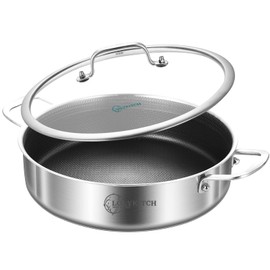 LOLYKITCH Tri-Ply Stainless Steel 10 Inch Non-Stick Sauté Pan with Lid,Induction Deep Cooking Pan, Dishwasher and Oven Safe