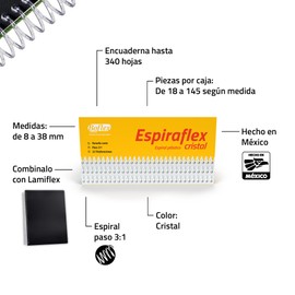 Boflex Espiraflex, Espiral Plastico Para Encuadernar Paso 3.1 Tamaño Carta Cristal, de 13mm (1/2).
