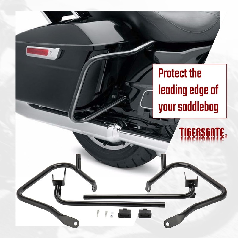 TIGERSGATE Gloss Black Rear Saddlebag Guards Complete Kit for 2014-Later