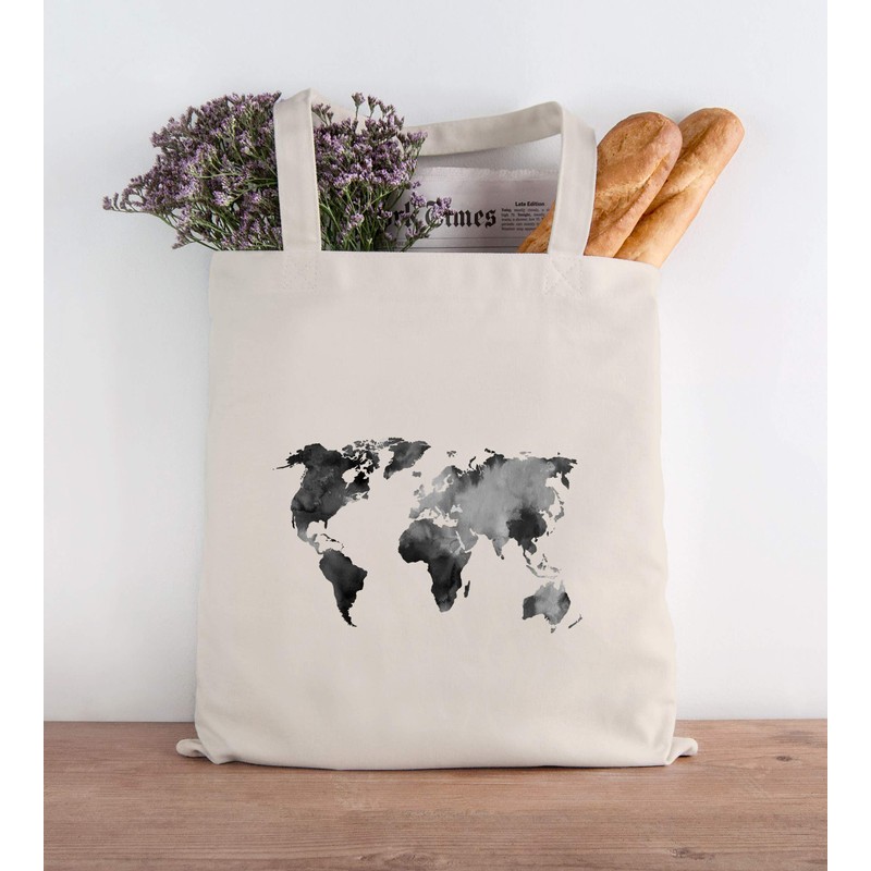 Autiga® Jute Bag World Map Watercolour World Map Cotton Bag