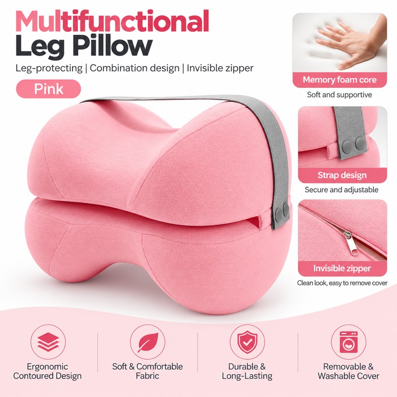 Contoured Memory Foam Knee Pillow for Side Sleeping – Cooling