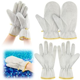Yiyiring 2 Pairs Cleaning Mitt Spa for Swim Pool and Spa Steel Wire Waterproof Scrubbing Mitt Pool Cleaning Gloves for Stain and Dirt Remove, Silver