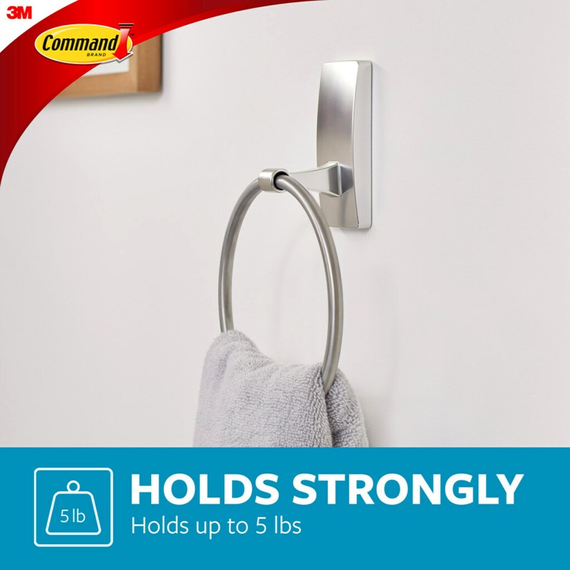 Command Hand Towel Holder Satin Nickel with Water Resistant Command