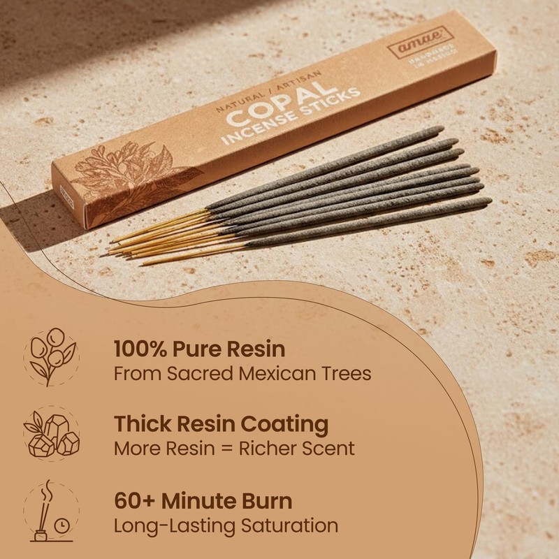 Premium White Copal Incense Sticks - 100% Pure Mayan Resin,