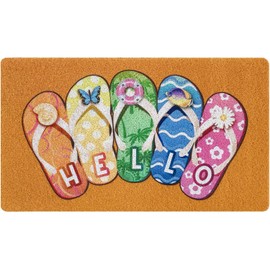 Summer Hello Flip Flops Coir Door Mat for Front Door, Nautical Beach Slippers Outdoor Welcome Mats for Entrance,Garden,RV,Patio,Home Porch Decor Doormat 30x17 Inch