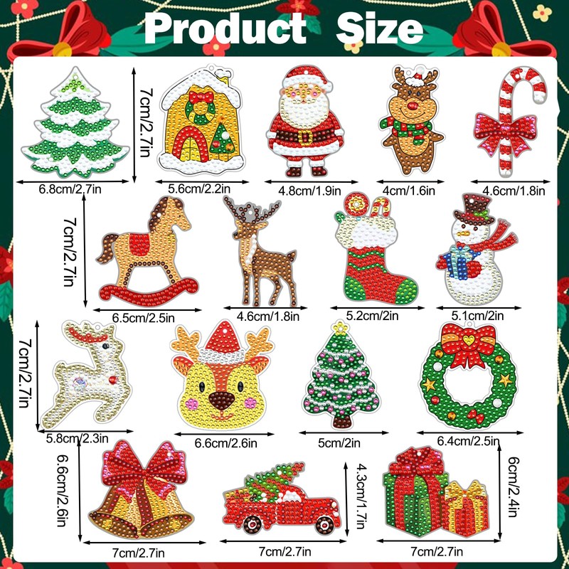 Lymshine Diamond Painting Christmas Pendants, Pack of 16 Diamond Painting