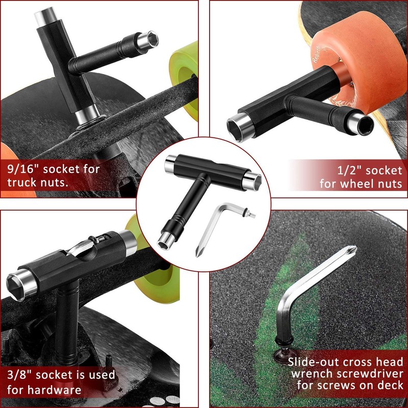 POFET 2pcs All-In-One Skate Tools Multi-function Portable Skateboard T Tool