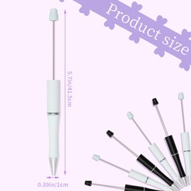 jiebor 30Pcs Beadable Plastic Bead Pen Black Ink Diy Cute Cool Ballpoint Pens for Teacher Bridal Graduation Gift Office Supplies (white, black)