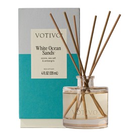 Votivo White Ocean Sands Signature Reed Diffuser | Beachy Scented Home Fragrance Diffuser with Sticks, Reed Oil and Glass Bottle | Decorative Air Freshener for Home Decor | 4 oz