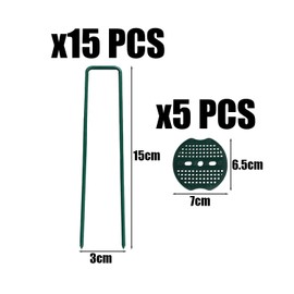 CVDYWDJIE Pack of 15 Green U-Shaped Nails and 5 Spacers, Garden Fixings, Garden Accessories, Multifunctional Metal Nails, Camping Nails