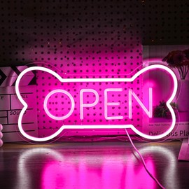 Stoerneon Led Neon Open Sign For Business, Dog Bone Neon Sign Art Pet Shop, Welcome Sign For Business Walls Window Bar Salon Art Hotel Wall Decor