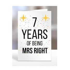 7th Wedding Anniversary Card, of being Mrs Right, Gifts for Wife, Girlfriend, Fiancee, Couple, Ideas, Women, Her, Female, Presents for Christmas, 7 years, A5-176a_8