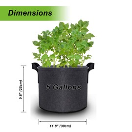 MGMGART 5 Gallon Grow Bags 5 Pack Heavy Duty Fabric Pots for Plants Outdoor, Potato Boxes, Garden Deals, Large Planters for Vegetables Tomatoes Flower Nursery Pots, Gardening Supplies, Planter Pot