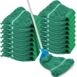 Roshtia 16 Pack Commercial Mop Head Replacements Looped End Wet Mop Head Heavy Duty Mop Heads Cotton String Mops Industrial Cleaning Mop Head Refills for Commercial Industrial Home (Green)